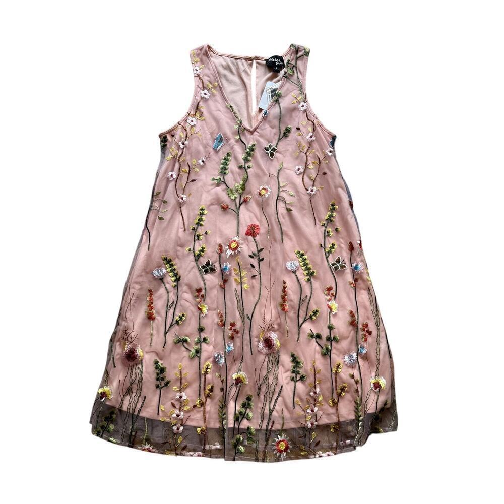 NWT Pink Shift Dress with Floral Overlay Women's Size Small